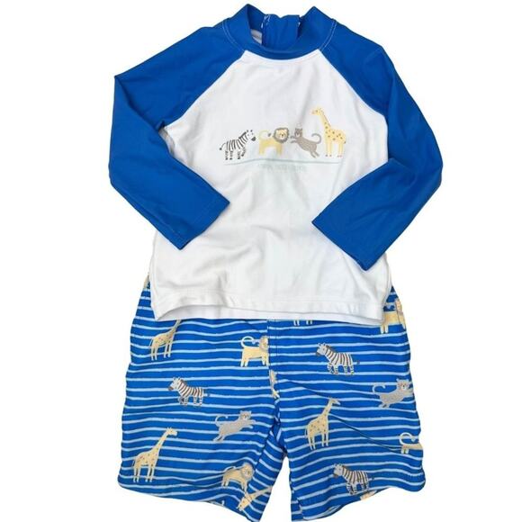 Mon Caramel Baby Boys' Swimsuit Trunk and Rashguard Blue & White 6-12M - Picture 1 of 9